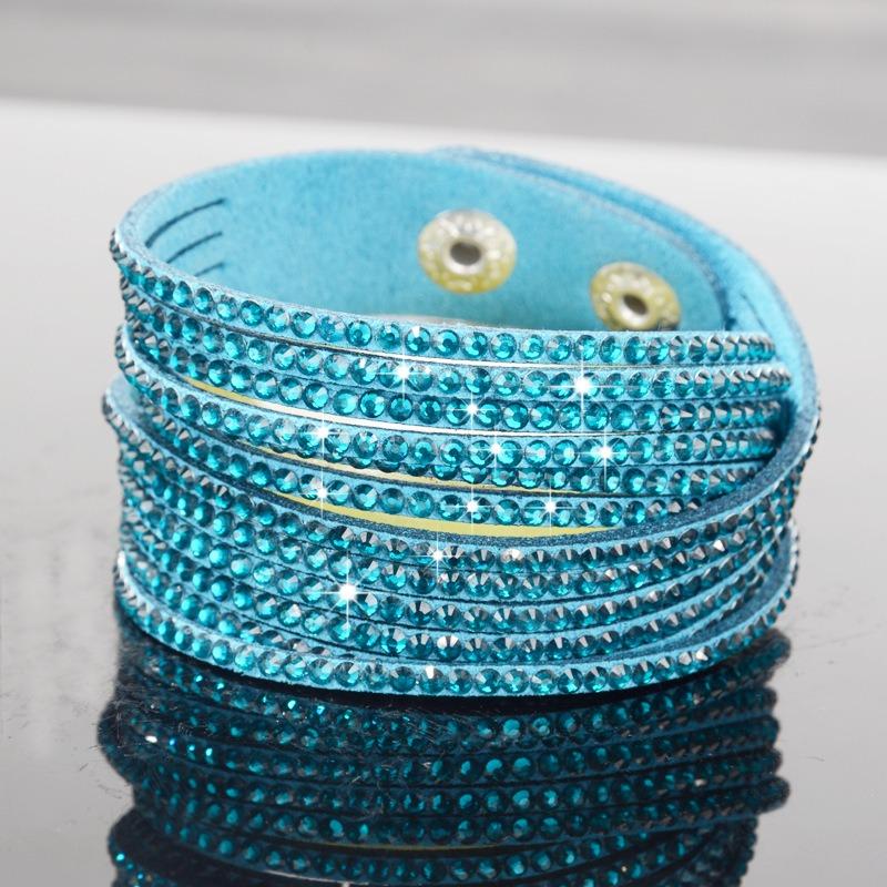 

Fashion handmade full diamond leather rope multi-layer bracelet stylish color diamond bracelet синий