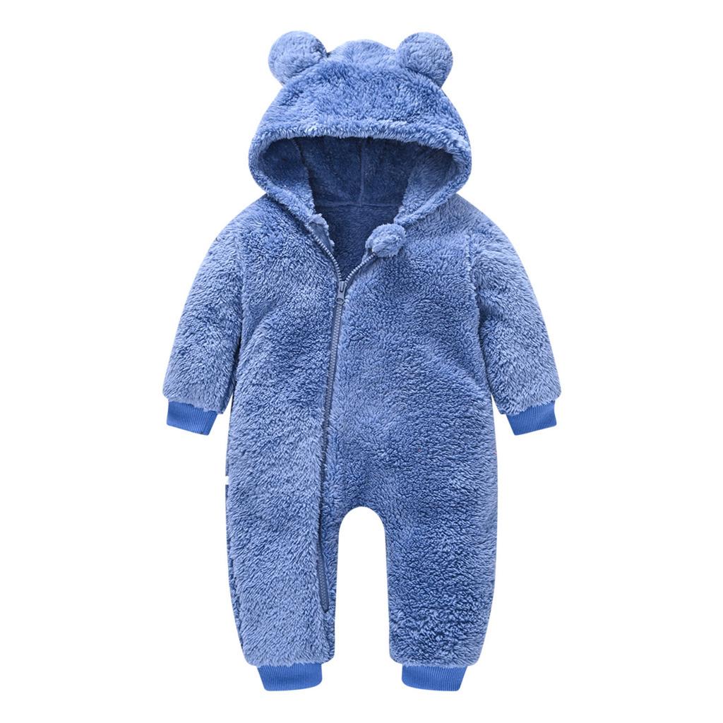 Baby Fleece Hettejakke Vinter Varm Jakke Søt Bjørnøre Glidelås Jumpsuit