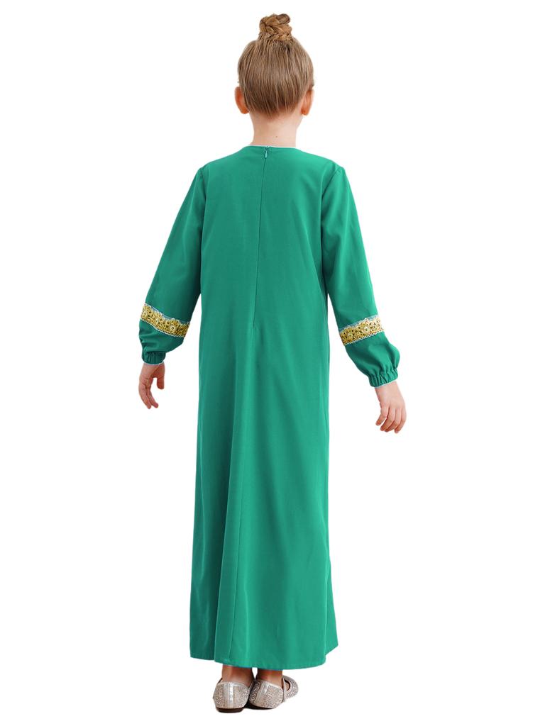 Vestido Abaya Muçulmano para Meninas Gola Redonda Manga Longa Vestido Longo Festa de Ramadã Fantasia Tema Vestido