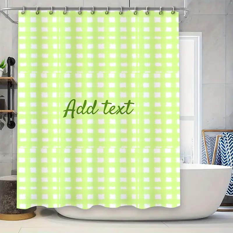

Green Plaid Bath Curtains Customizable For Your Home Decor Add Text Or Name Here Made With 100% Polyester Fabric, Long Lasting E W60H190(CM)-1 Pcs