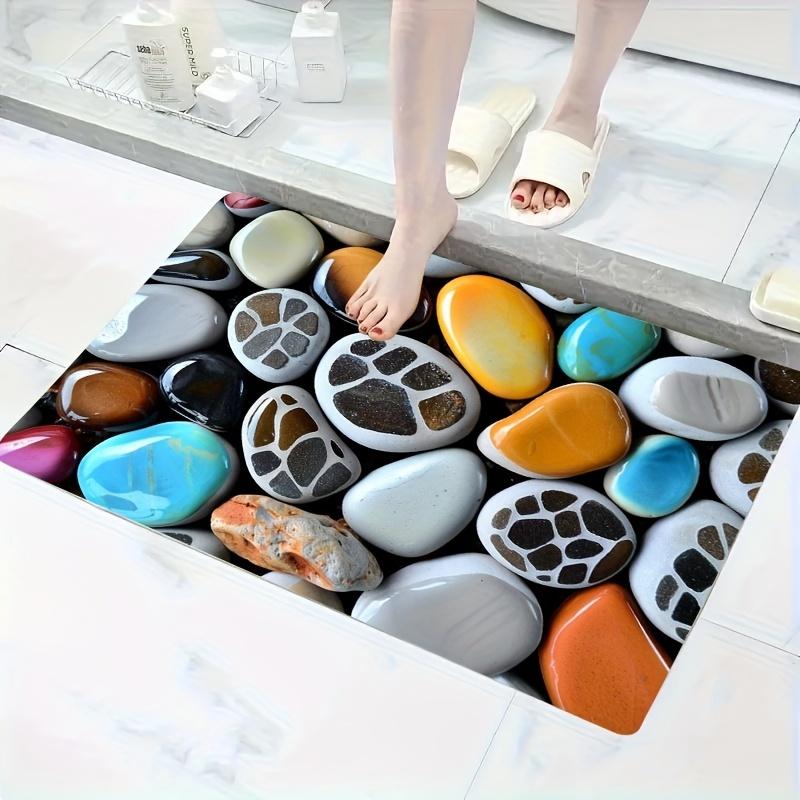 3D Pebble Stone Doormat - Realistic River Rock Floor Mat, Bathroom Entry Rug, Non-Slip, Multiple Sizes