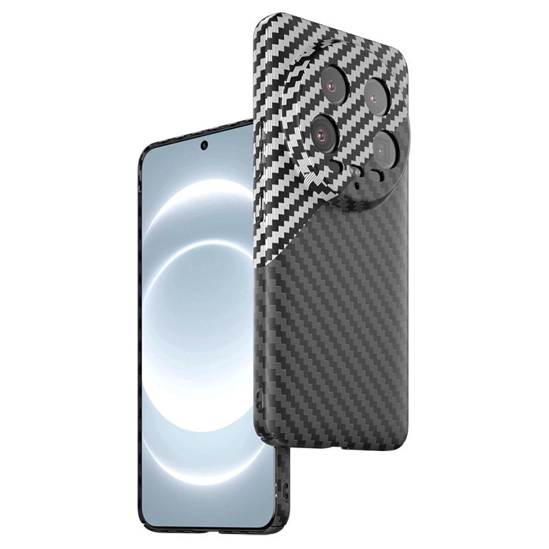 

Для Xiaomi 14 Ultra Phone Case PC Задняя крышка Splicing Carbon Fibre Texture Black+White