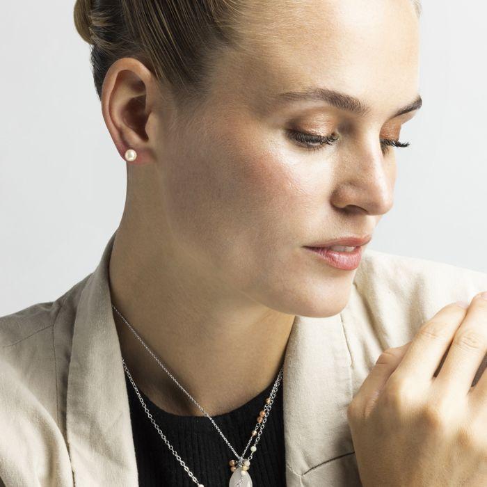 Boucles d'oreilles - Luxenter - Geel - Argent 925 - Perle rose - Plaqué rhodium