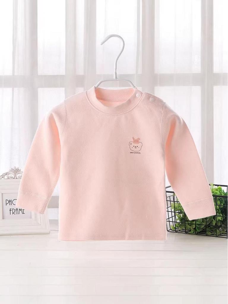 Velvet Cotton Shoulder Button Top for Kids – Baby & Toddler Pajamas – Round Neck, Soft Base Layer for Boys & Girls (Spring/Autumn)