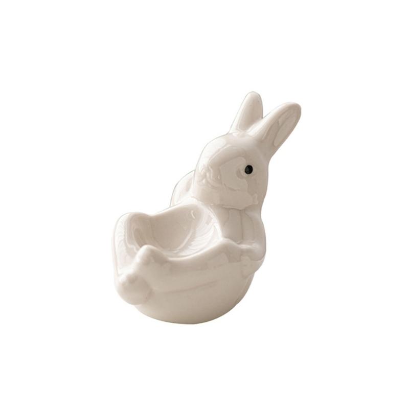 Cute Rabbit Shaped Boiled Eggs Cup Ceramic Eggs Holder Easter Decorations Eggs Display Stands for Party Dinner Table