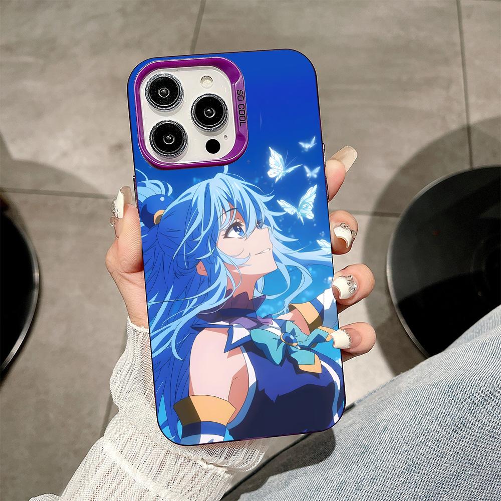 Konosuba Aqua Purple Translucent Mobile Phone Case for iPhone 17 16 15 14 13 12 11 X XR XS Air Pro Max Plus Colorful Cover