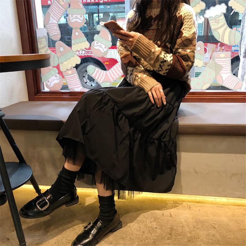 Midi Tulle Long Womens Skirts 2024 Autumn Elastic High Waist Mesh Tutu Pleated Skirts Female Black White Long Skirt Streetwear