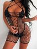 Fashion Shiny Rhinestone Bodysuit Women Sexy Lingerie Fishnet Dress Secret Lace Underwear Hot Sexy Set Erotic Shiny Bikinis