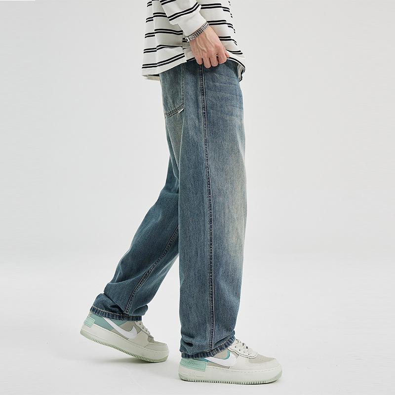 Ice silk lyocell jeans men's ins American high street summer denim trousers washed tide brand loose straight pants