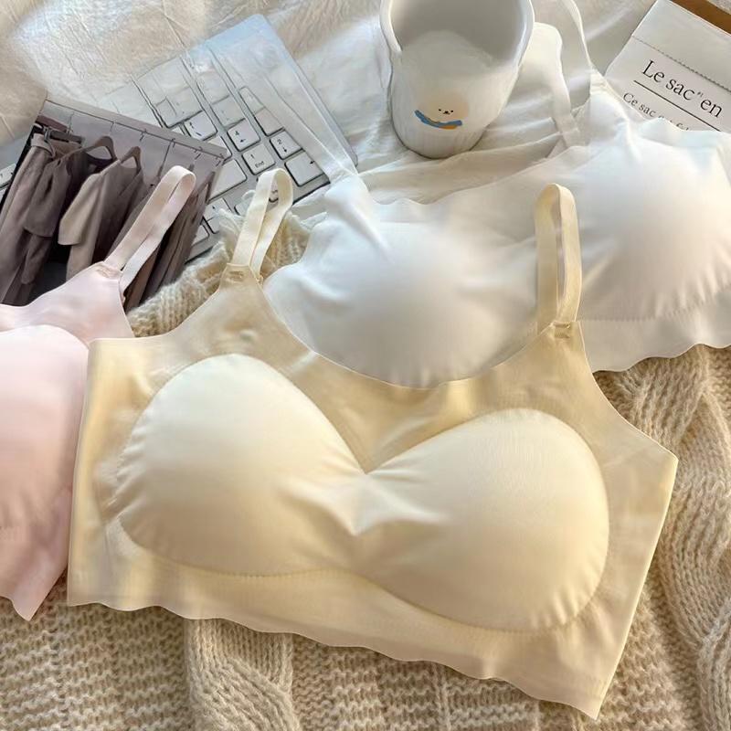 Ice Silk Bra Women Solid Color Simple Comfortable Skin Friendly Adjustable Shoulder Straps Breathable Sports Sleep Bra