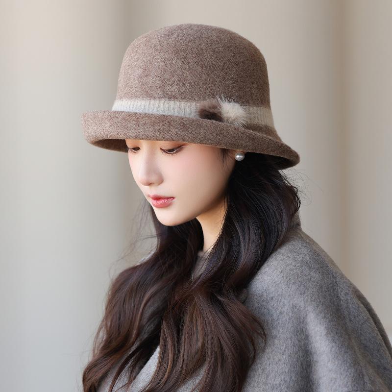 

Зимняя шляпа женская шерстяная шляпа-маленький котелок для среднего и пожилого возраста, шляпа-ведро с подвернутыми краями, шляпа для женщин, универсальная теплая шапка для холодной погоды на осень-зиму One Size