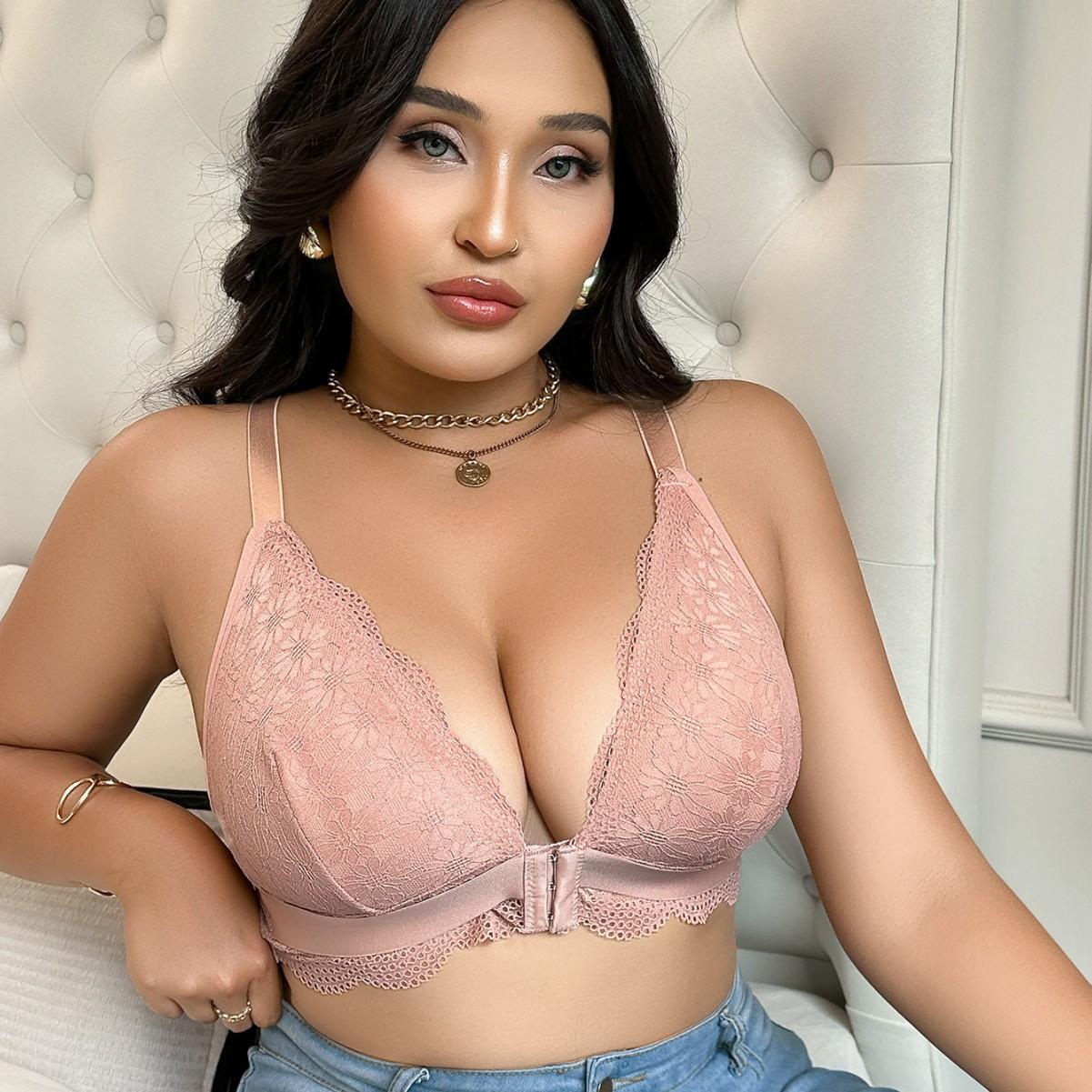 

Европейский и американский дизайн с кружевной передней застежкой, французский бюстгальтер, романтичный пуш-ап, сексуальное и удобное нижнее белье 5XL абрикосовый