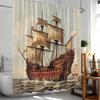 Sailboat Vintage Shower Curtain Nautical Adventure Home Decoration for Bathroom Polyester Fabric Bath Curtain with Hooks