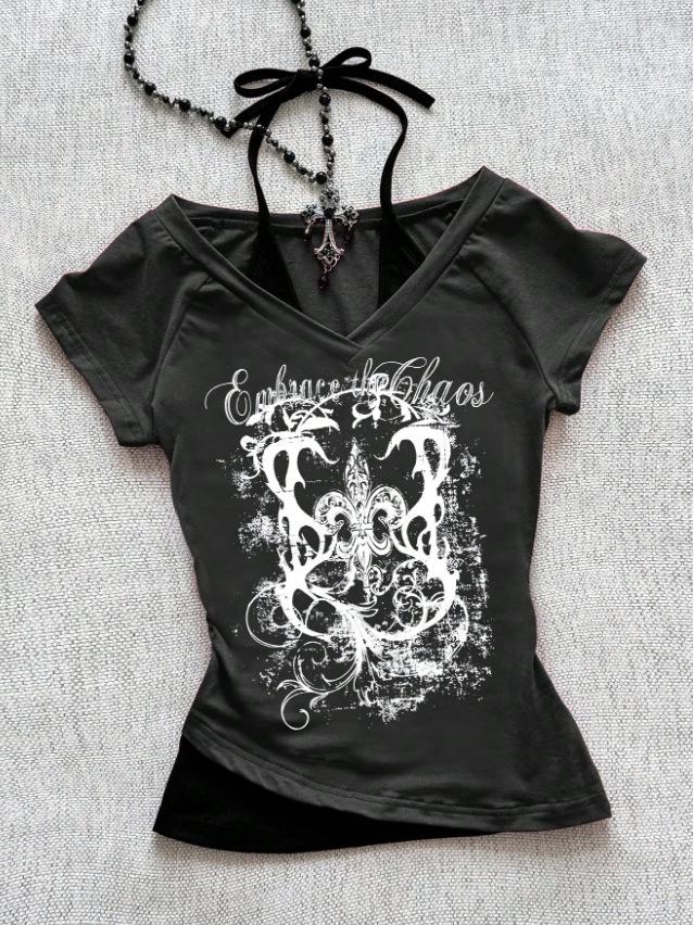 

Women s Y2K Music Note Patchwork Lace-up Long-Sleeve T-shirt Large