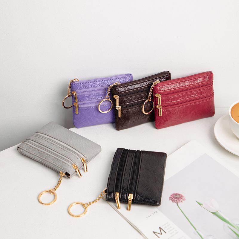 2025 Lightweight Minimalist Mini Coin Purse & Key Holder - Solid Color PU Polyester Fiber