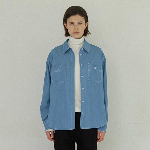 Рубашка оверсайз Atelier Nine Oen Stitch Point(Bl-4185) Blue/Free