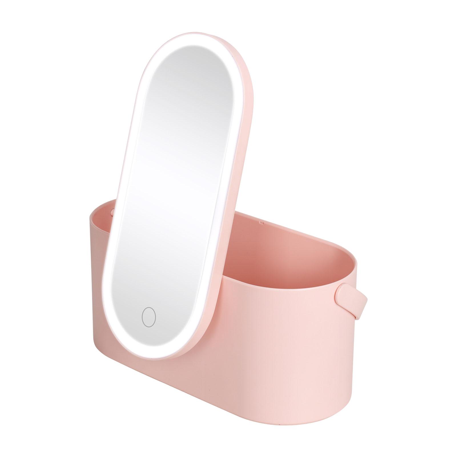 

Кейс для макияжа Большой Дорожная косметичка с портативной ручкой для путешествий, светодиодным зеркалом с подсветкой и сенсорными лампами, туалетные принадлежности розовый