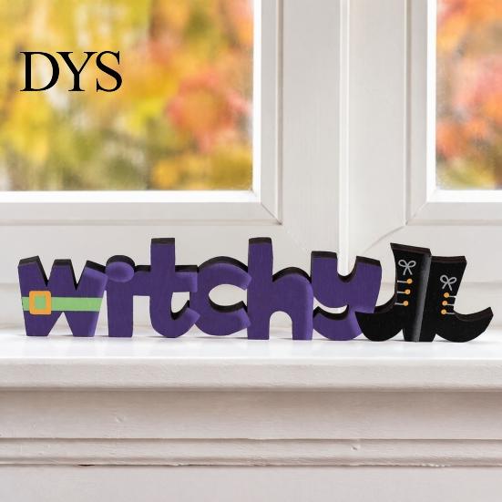 Indoor Seasonal Party Supplies Wooden Halloween Table Sign, Vintage Letter Tabletop Decoration, Spooky Standing Unique Photo Prop Block Sign