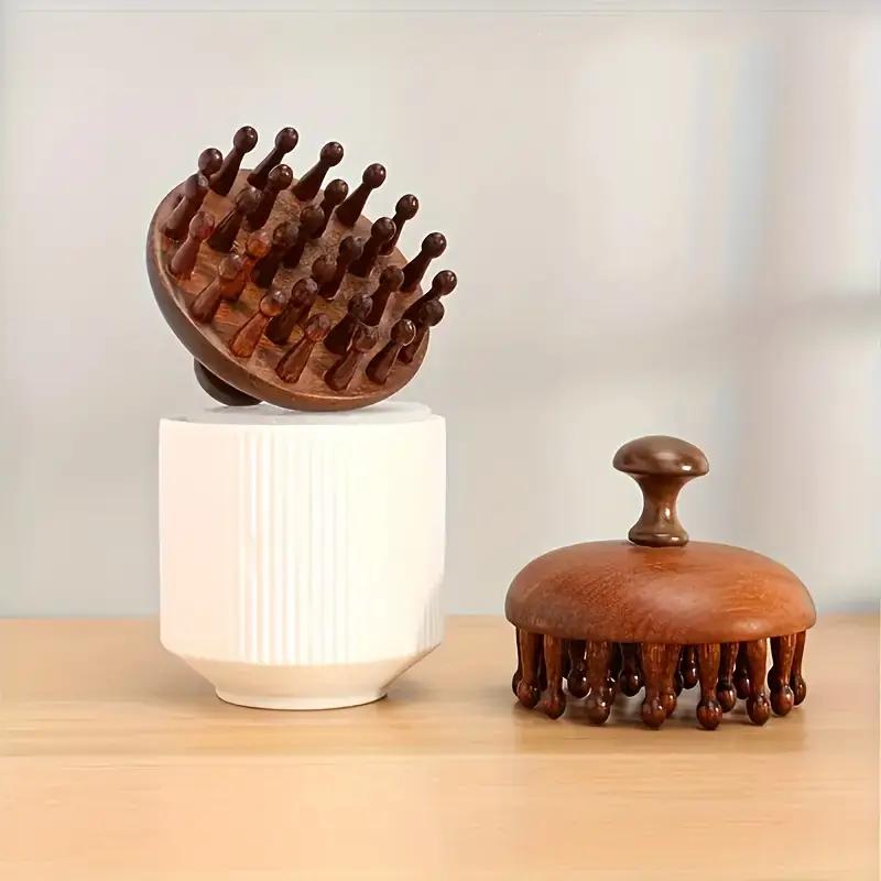 Wooden Massage Comb for Dandruff Removal, Wide Tooth Hairbrush for Shampooing and Dry Hair Scalp Care, Round Head Scalp Massage Comb Scraping Tool