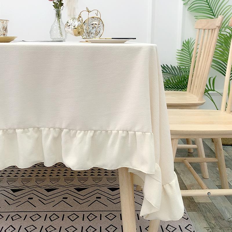 Chenier Tablecloth Plain Dining Table Cloth Lotus Leaf Skirt White Round Table Rectangular Dining Table Household Table And Chairs