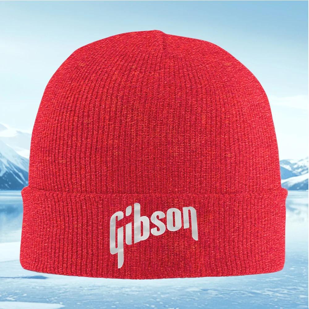 Gibson Text Logo Design White Unisex Women Unisex Knitted Hat Beanie Pullover Cap Winter Thermal Warm Christmas Outdoor Cyclin
