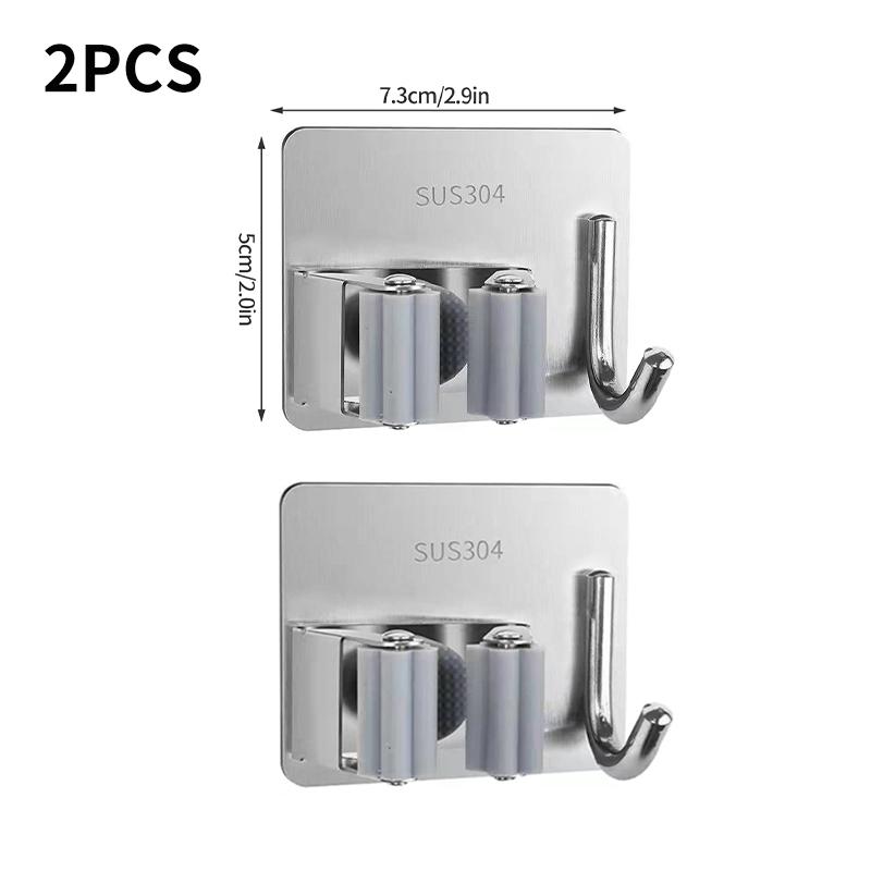 1/2pcs Wall Mounted Mop Organizer Clips Self-Adhesive Bathroom Mop Broom Hanger Holder Rack Hooks Stainless Steel Mop Clip Clamp