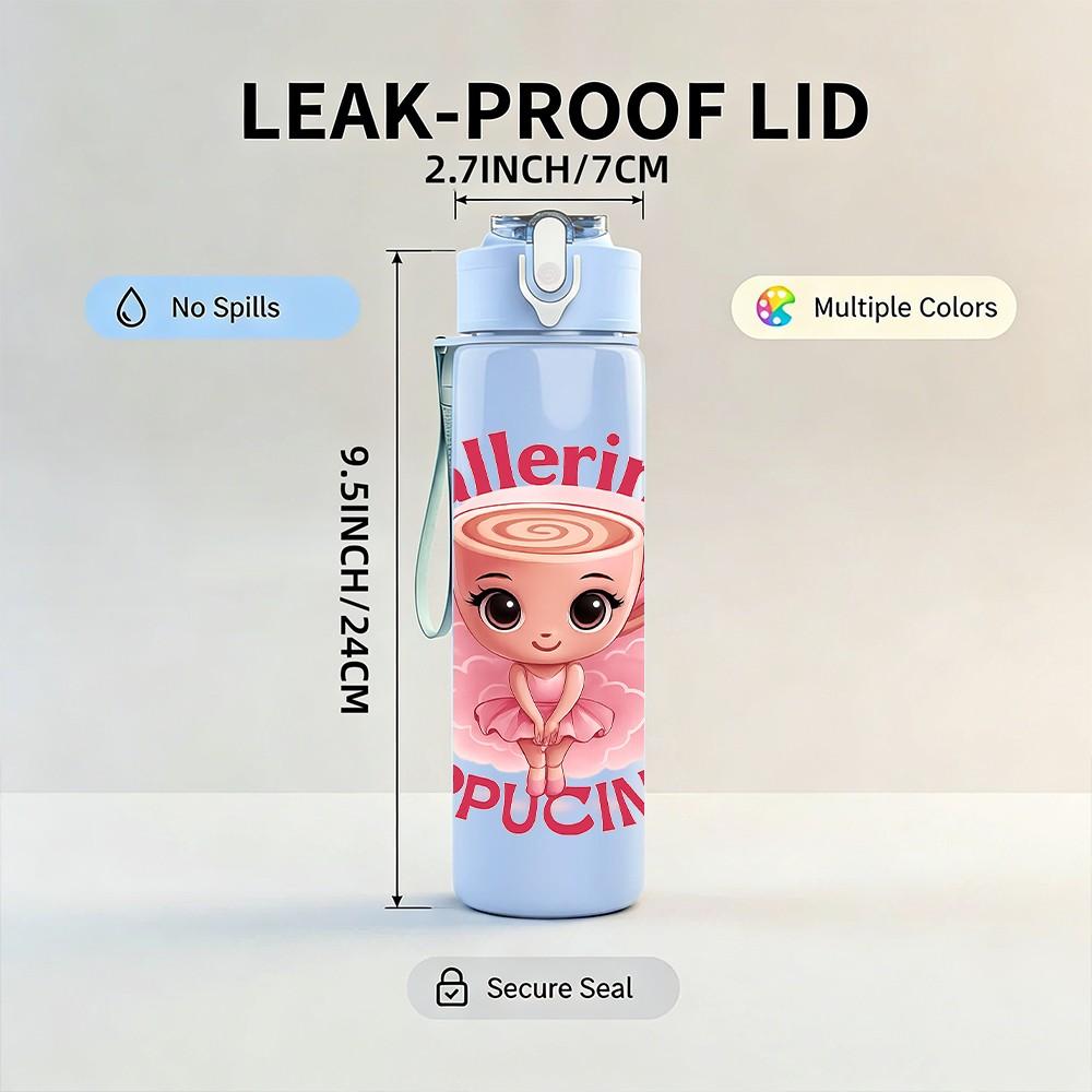 1PC Ballerina Puccina Slogan Print 750ml Color Plastic Sports Water Bottle Leakproof Flip Straw Lid Suitable for Sports Office Home Use