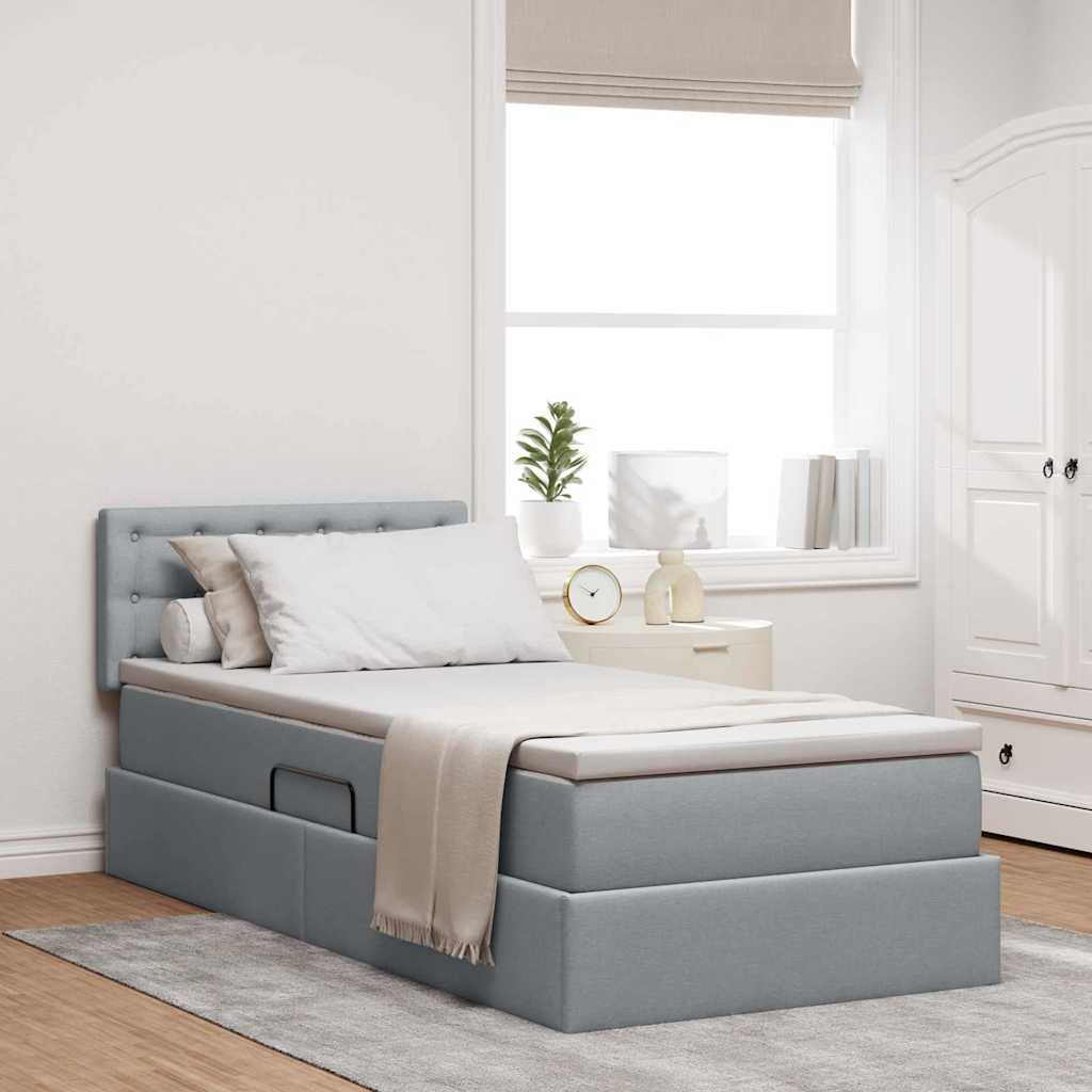 LED Storage Bed with Mattress Light Grey 90 x 200 cm Fabric