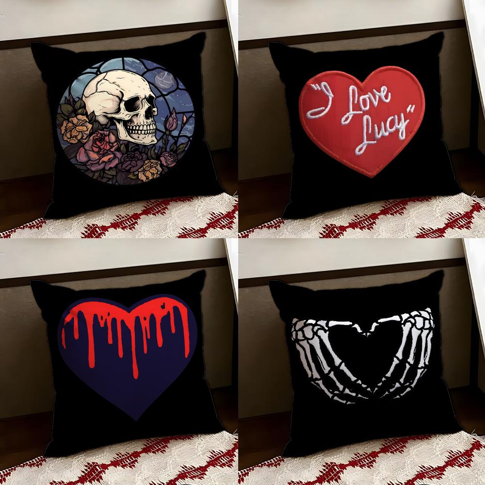 Cool SSkull Heart Cushion Cover Reversible Soft Durable Pillow Cover Home Car MultiScene Use for Daily Comfort