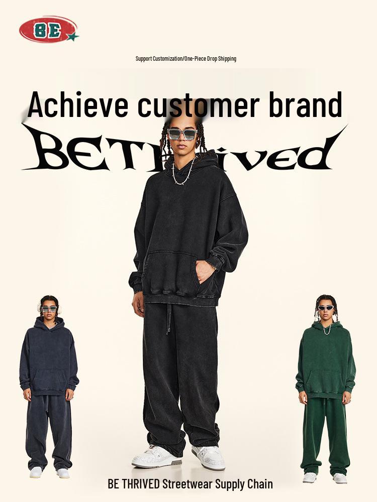 BE Men's Wear | 2025 Autumn/Winter Loose Fit Fleece-lined Retro Streetwear Hoodie Set for Men