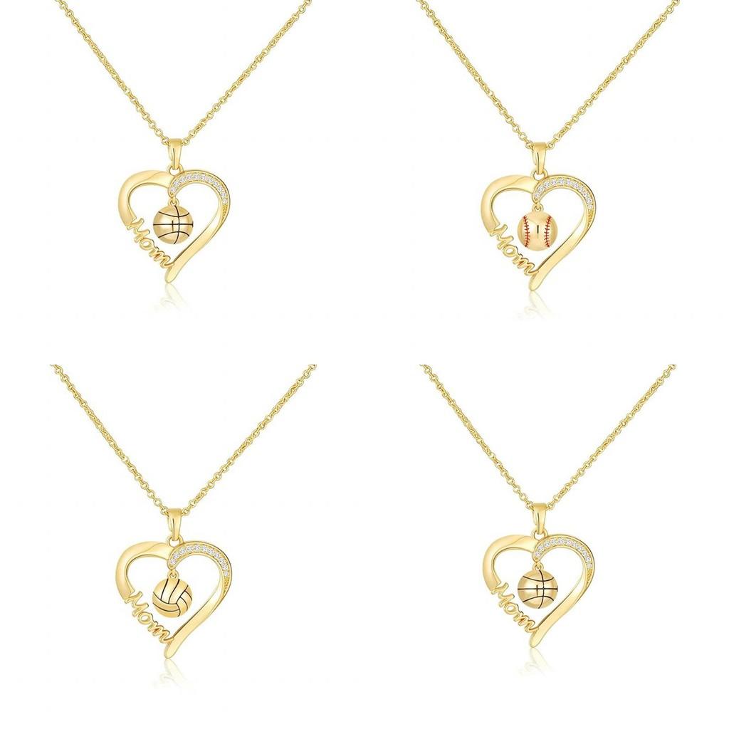 Baseball Necklace Heart Shaped Pendant For Mothers Day Gift Women Jewelry