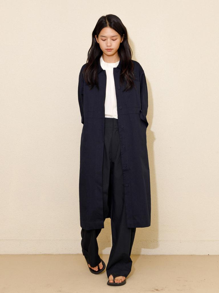 VINCENT NAVY Cotton Shirt Dress_Navy