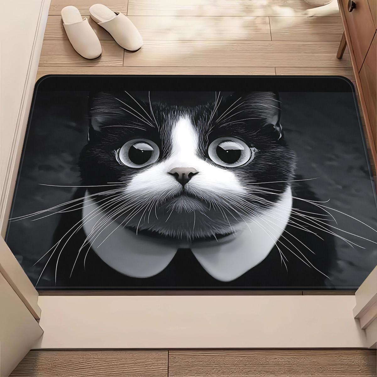 

Door Mat Black & White Checkerboard 3D Hole Cat Optical Illusion Pattern Non Slip Rug for Entryway Bathroom Home Decoration 40cm x 60cm