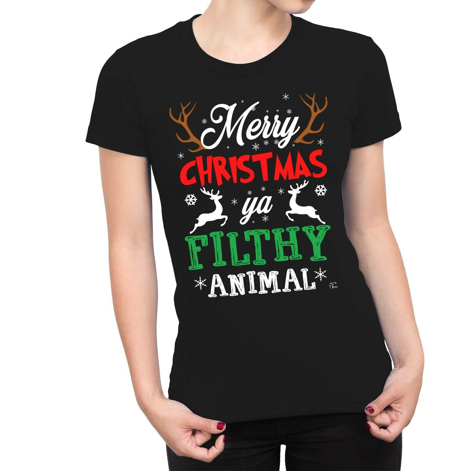 1Tee Womens Merry Christmas Ya Filthy Animal T-Shirt XXL