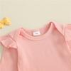 Autumn Fashion Newborn Baby Girls Clothing Set Solid Color Long Sleeve Ribbed Romper with Floral Print Overalls 2Pcs Outfit