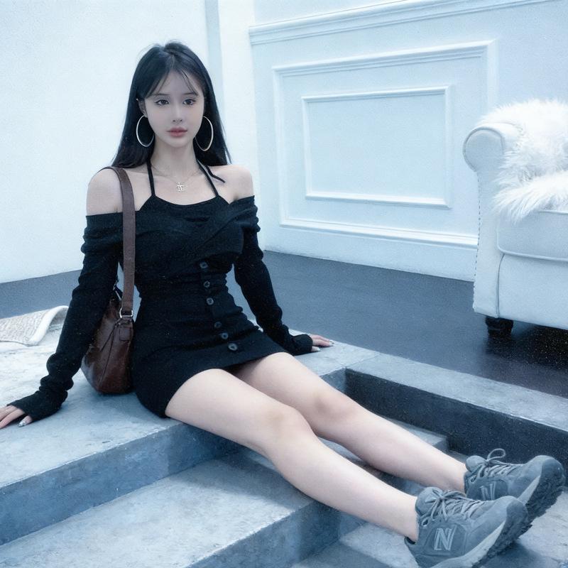 Spicy Girl One-Shoulder Dress: 2026 Spring/Autumn Slim-Fit Sexy Hip-Hugging Skirt