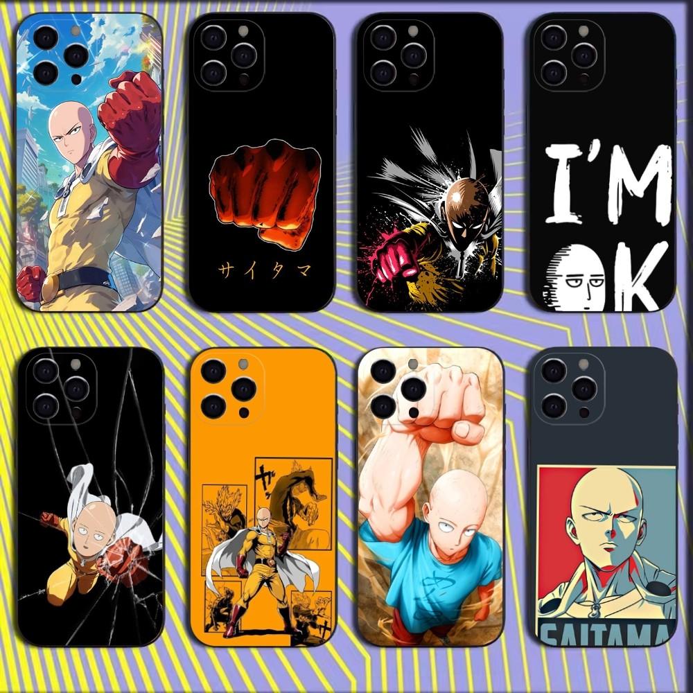 One P-Punch Man Saitama Phone Case For iPhone 16,15,14,13,12,11,Mini,Pro,SE,MAX White Matte Shockproof Cover