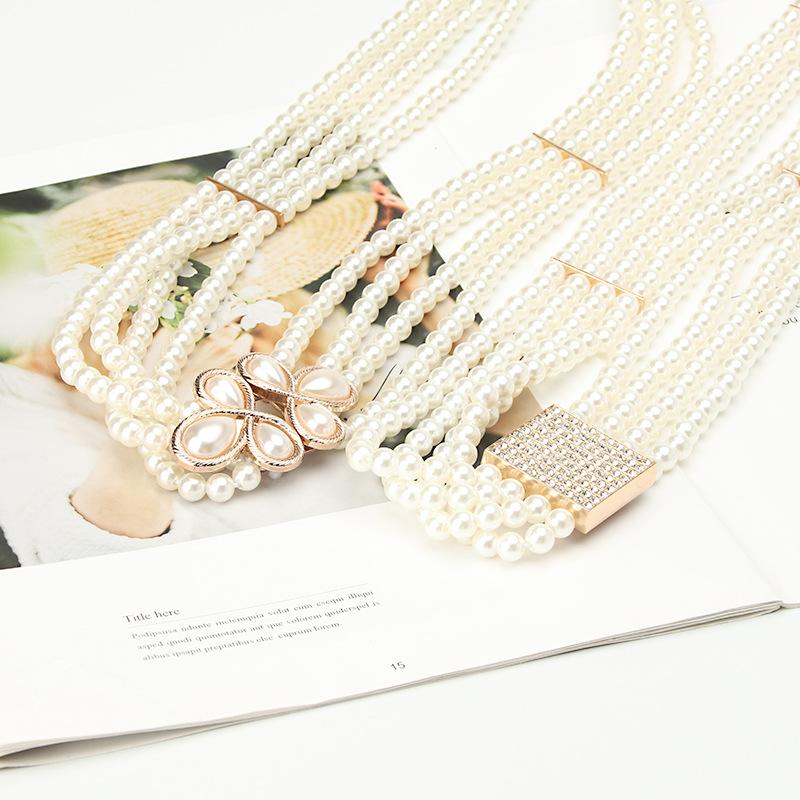 Pearl Diamond Flower Waist Chain, Diamond Square Buckle Dress Decorative Belt Women'S Belt Women'S
