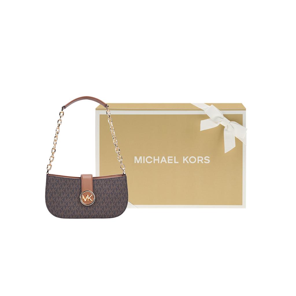 Michael Kors MK Carmen Monogram Chain Vintage Commuter Faux Leather Shoulder Bag Small Women Shoulder Bag Dark-Brown 35F2GNMC1B-200