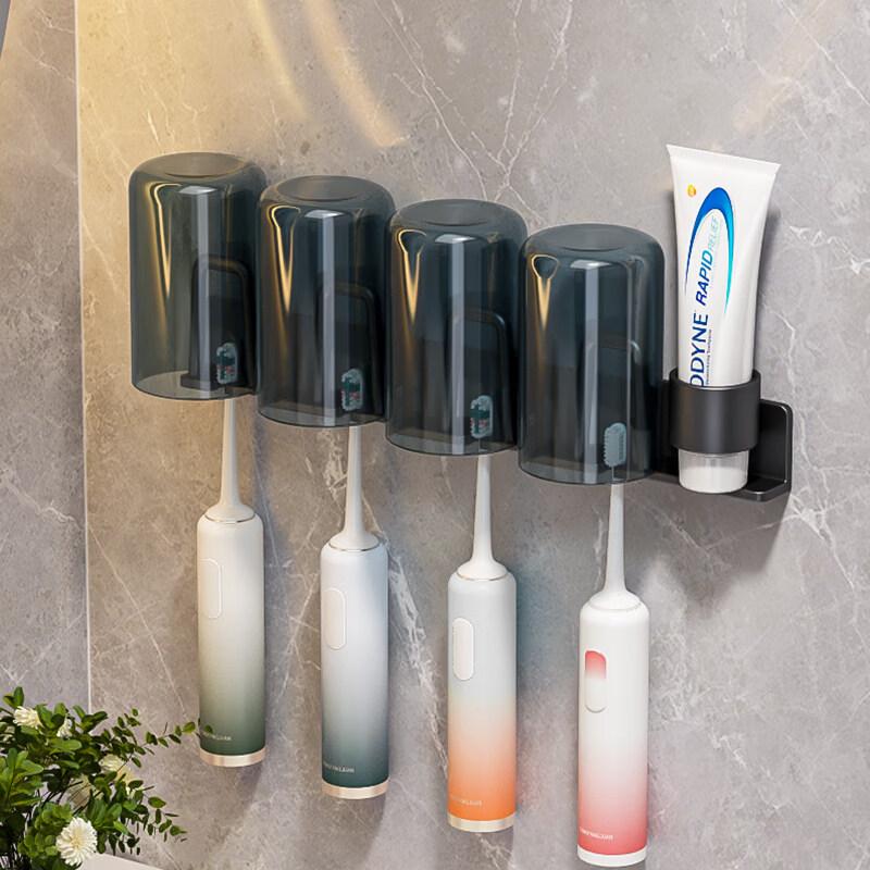 LIEI Suction Cup Wall-Mounted Toothbrush Holder with Mouthwash Cup