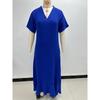 Rochie de vară de damă, culoare solidă, cu decolteu în V, cu mânecă scurtă, rochii lungi în linie A