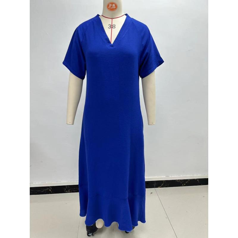 Rochie de vară de damă, culoare solidă, cu decolteu în V, cu mânecă scurtă, rochii lungi în linie A