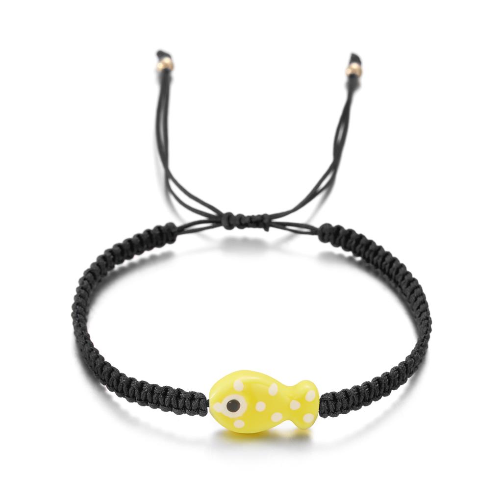Pulsera trenzada de cerámica con pez koi de la suerte para mujer, multicolor, animal lindo, hecha a mano, ajustable, joyería de amistad