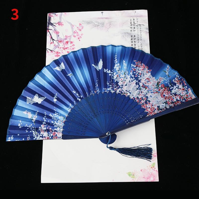 1Pc Vintage Silk Folding Fan Retro Chinese Japanese Bamboo Folding Fan Tassel Dance Hand Fan Home Decoration Ornament Craft Gift