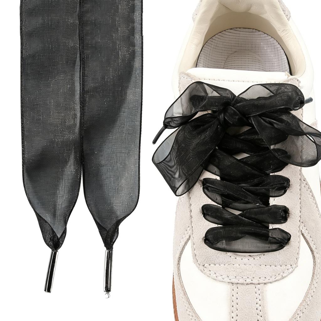 4 Pairs Organza Shoelaces Set - 2.5cm Wide Black & White Plaid Shoelaces, Leopard Print Shoe Laces for White Shoes/Sneakers