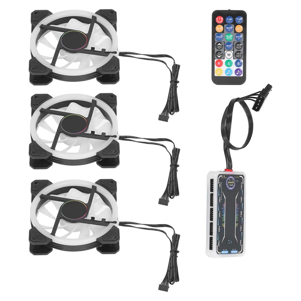 3Pcs RGB Case Fan 120mm Super Quiet RGB Multiple Light Modes Shockproof Design PC Case Fans with Controller Screws