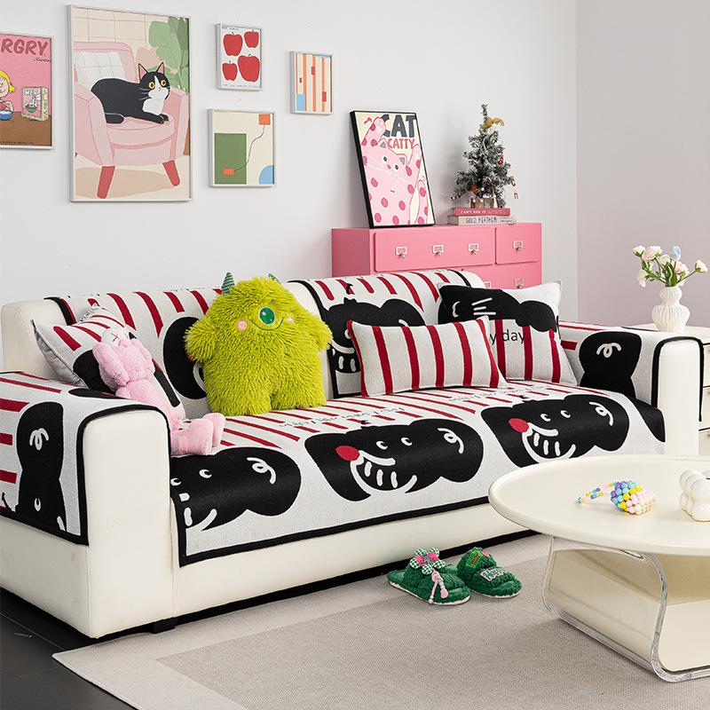Cartoon Sofa Cushion Universal In All Seasons  New Dopamine One-Piece Cover Cloth Straight Row Leather Sofa Seat Cushion Non-Slip