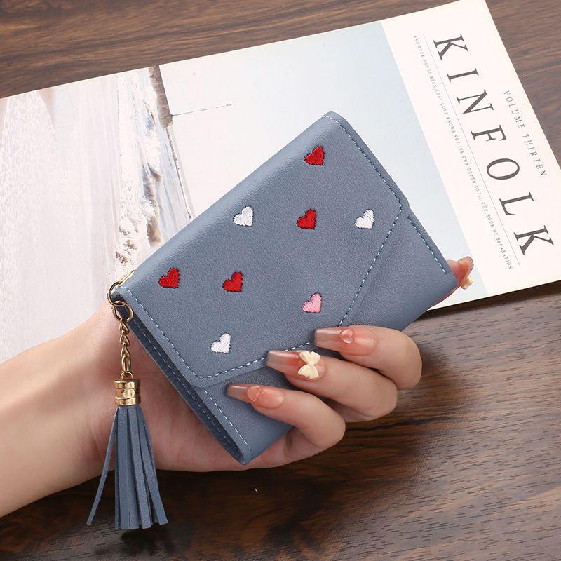 2024 Korean Style Women s Tri-Fold Thin Wallet and Card Holder светло-синий