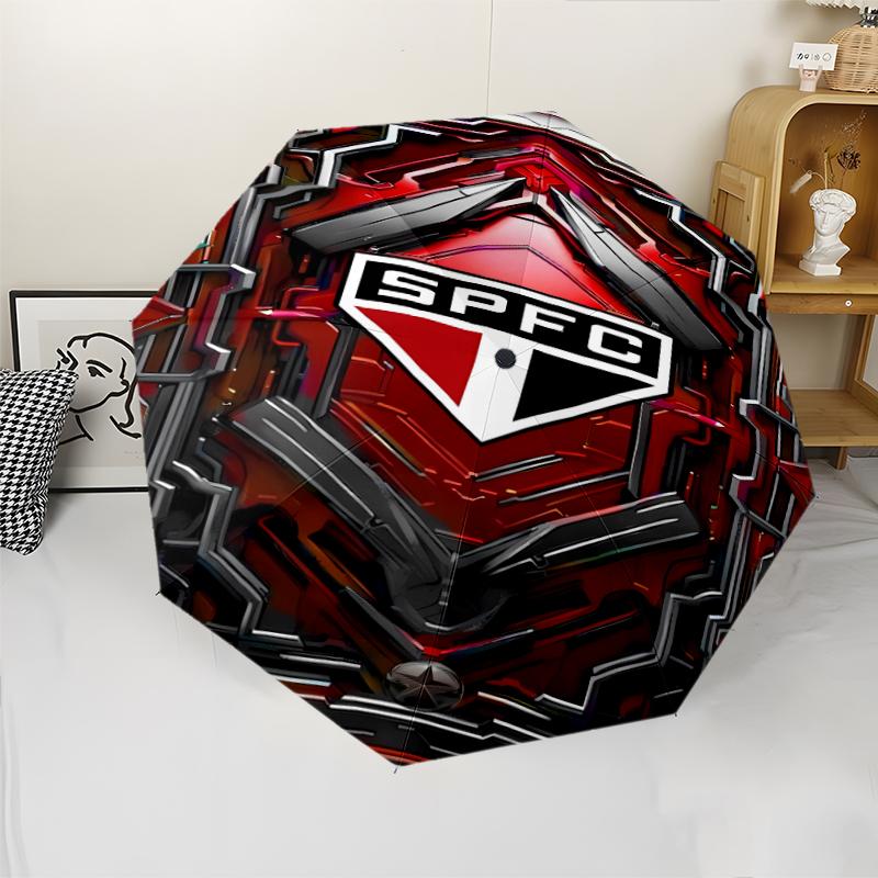 São Paulo FC logo Print Automatic Umbrella, 8 Rib Iron Frame, Plastic Handle, Suitable for Outdoor Travel &Daily , Ideal Gift