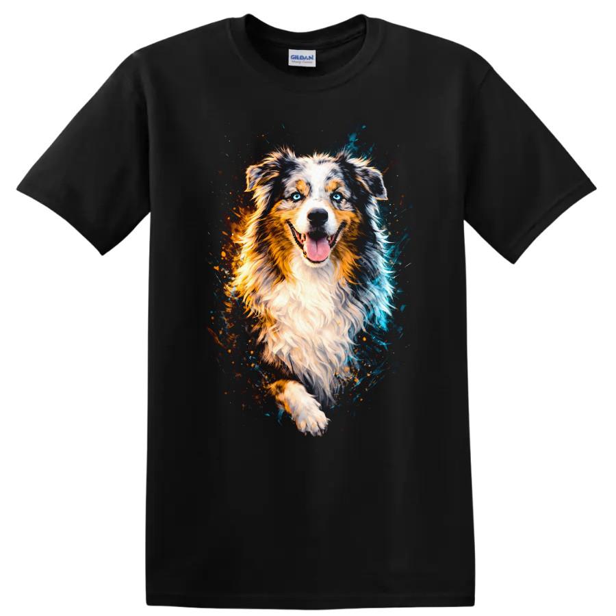 Dog Lovers T Shirt Australian Shepherd Portrait Colorful Art Tee